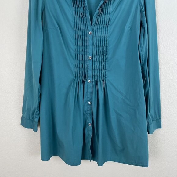 Piazza Sempione 42 Womans Pintuck Pleated Tunic Top Long Sleeve Button Up Shirt - Picture 6 of 10